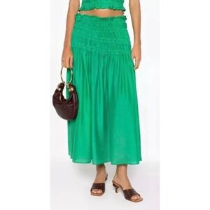Tory Burch  smocked viscose skirt  green extra small ruffle waist Y2K style- New